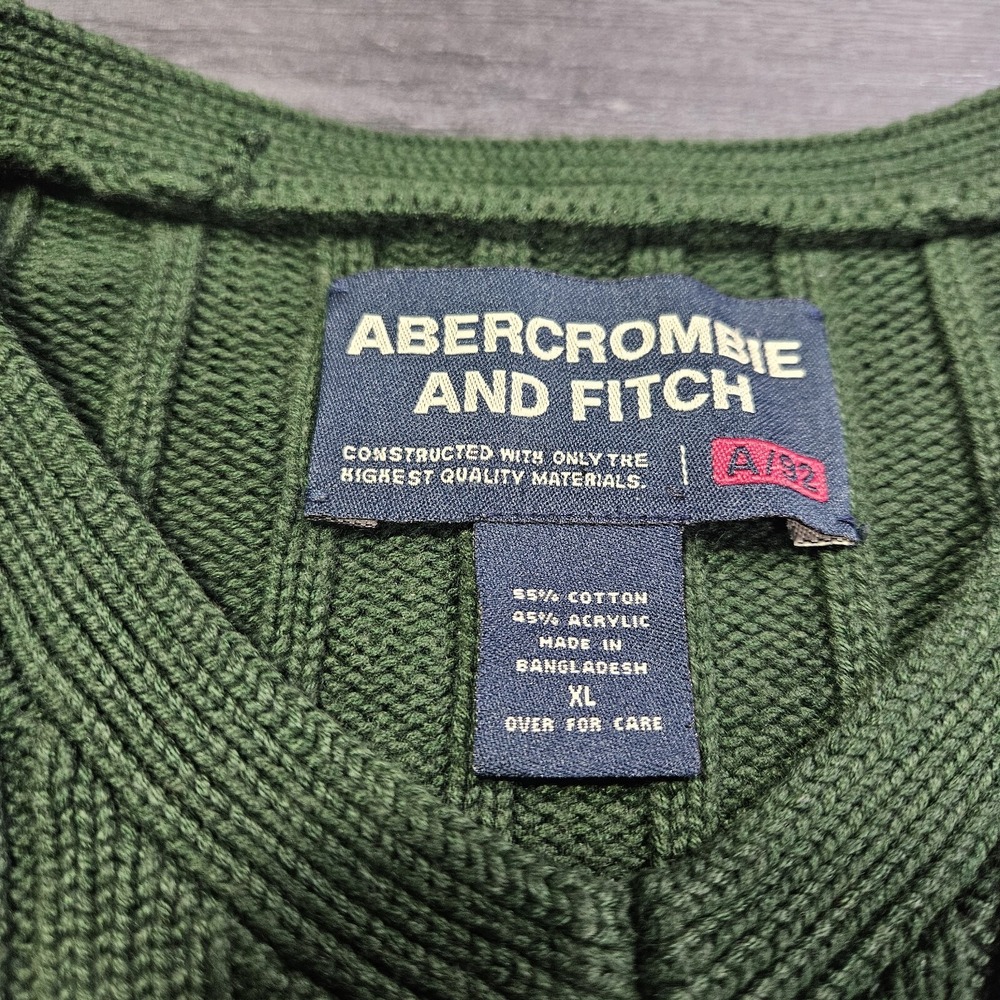 Abercrombie Fitch Chunky Knit Sweater Women XL Green Moose Y2K Slouch Sleeve - Picture 3 of 7